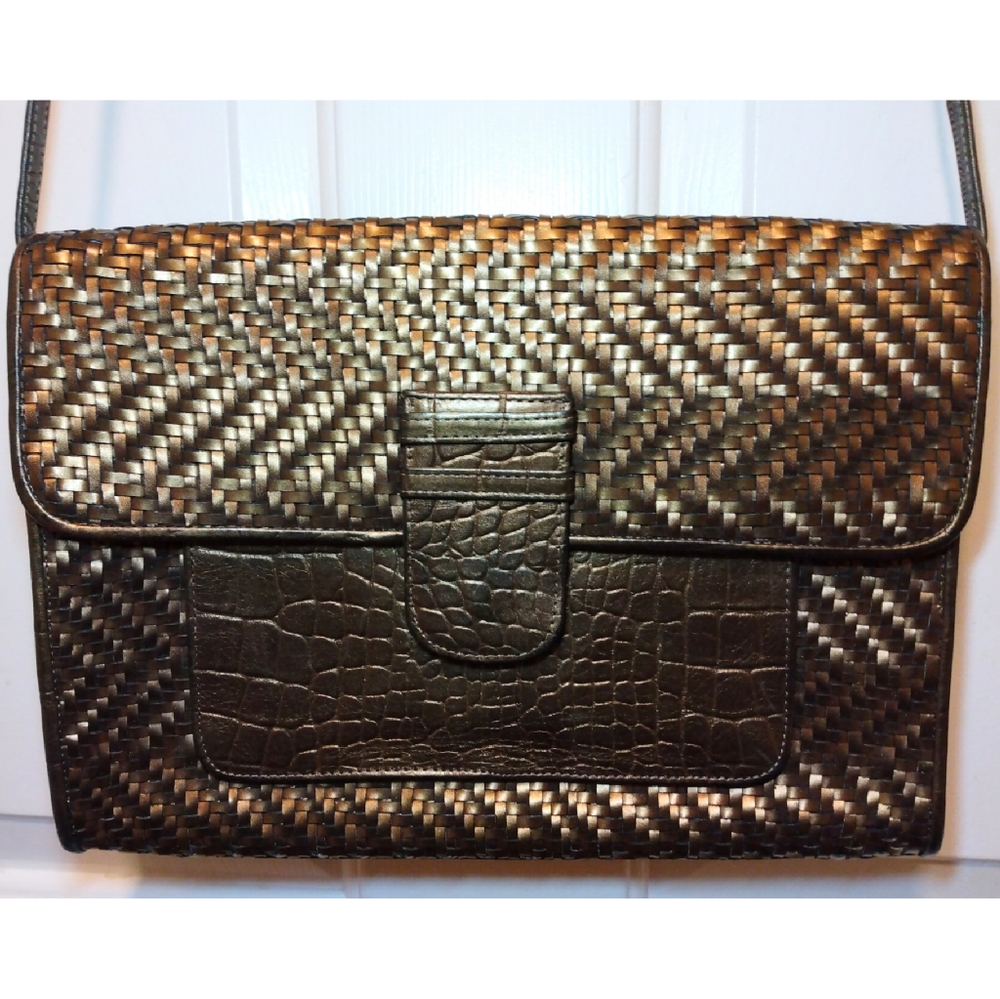 Vintage Bronze Woven Crossbody Bag & Clutch